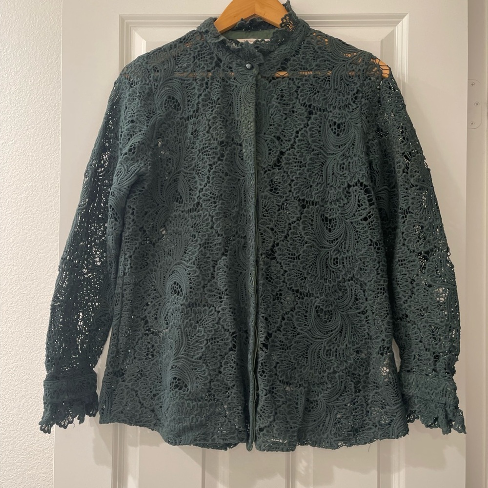 Soft surroundings lace long sleeve top M